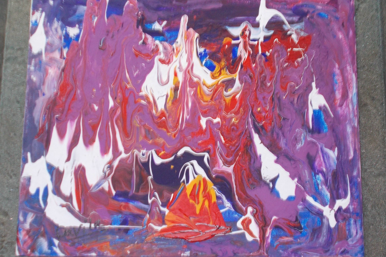 Original abstract tribal fire in acrylic direct from Texas artist 8x10 signed