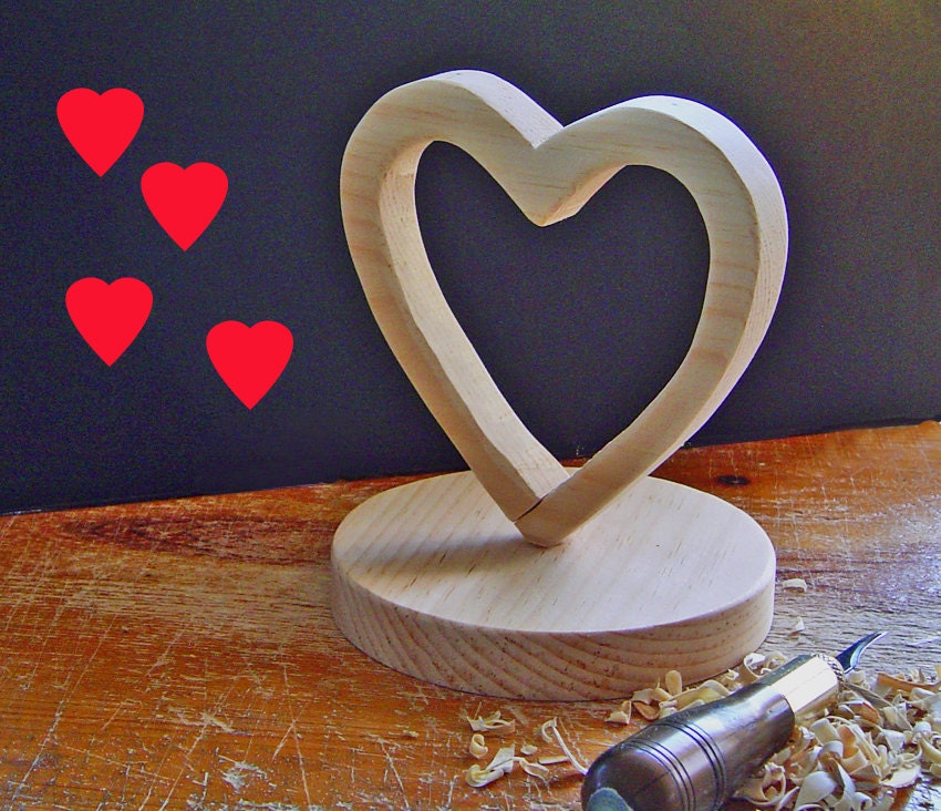 DIY WEDDING Cake Topper - Hand Carved Heart - Ready to Finish YOURWAY - Paint - Stain - Decoupage - by SuppliesWKStudios