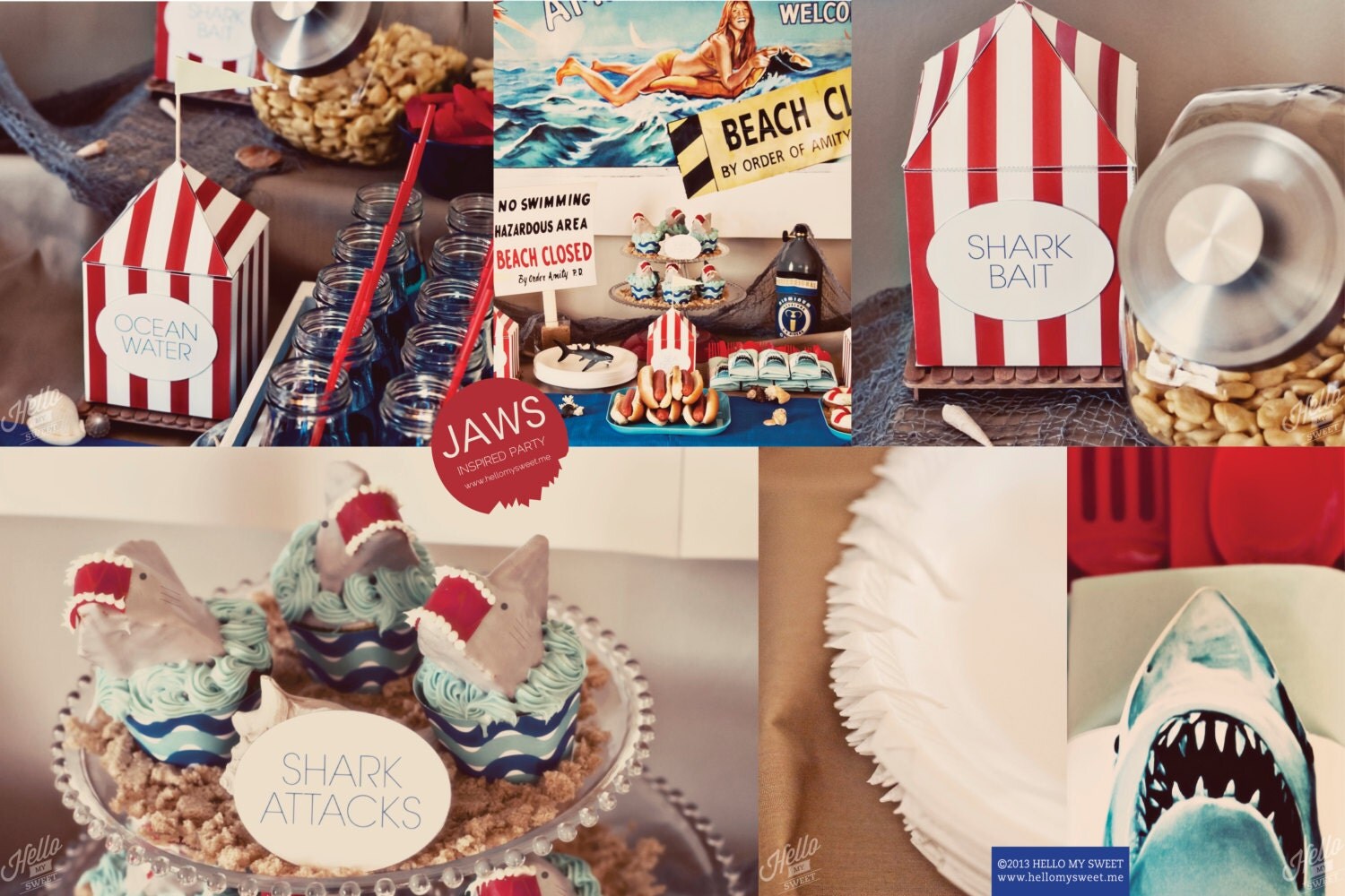 Summer Beach Party - Jaws Party - Shark Attack Party - Printable Birthday Party Dessert Table Decorations - FULL SET