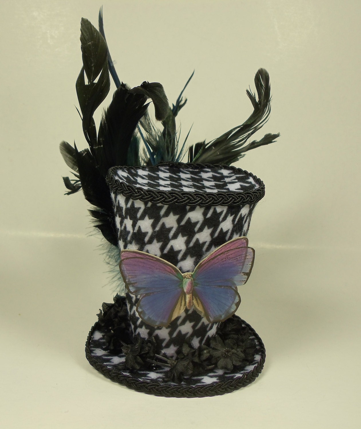Butterfly on Houndstooth Mini Top Hat