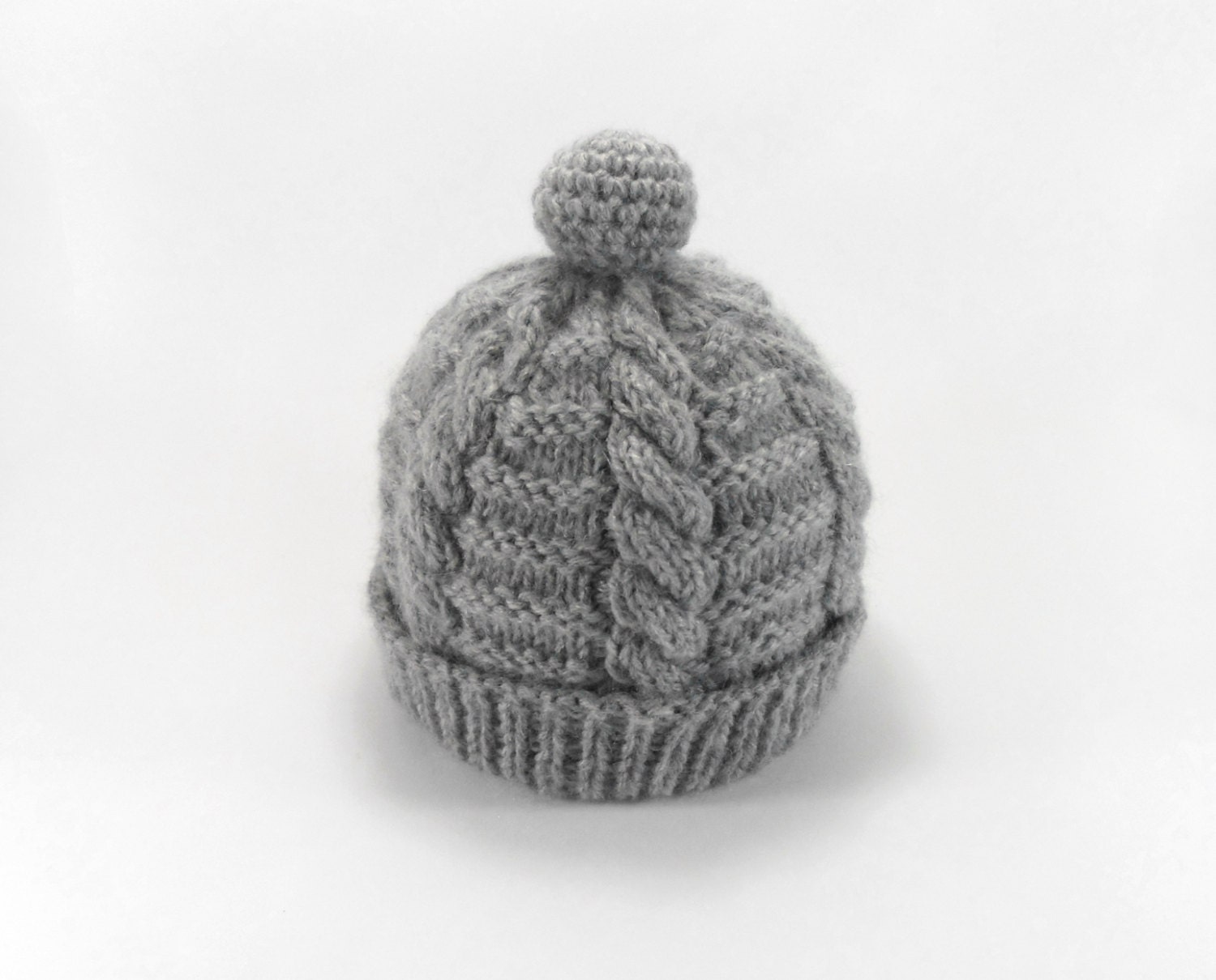 Hand Knitted Baby Hat - Gray, 3 - 9 months