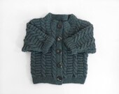 Hand Knitted Baby Cardigan - Dark Gray Green, 2T