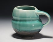 Pottery Mug Ceramic Porcelain Handmade Coffee Tea Turquoise Green Blue Grey