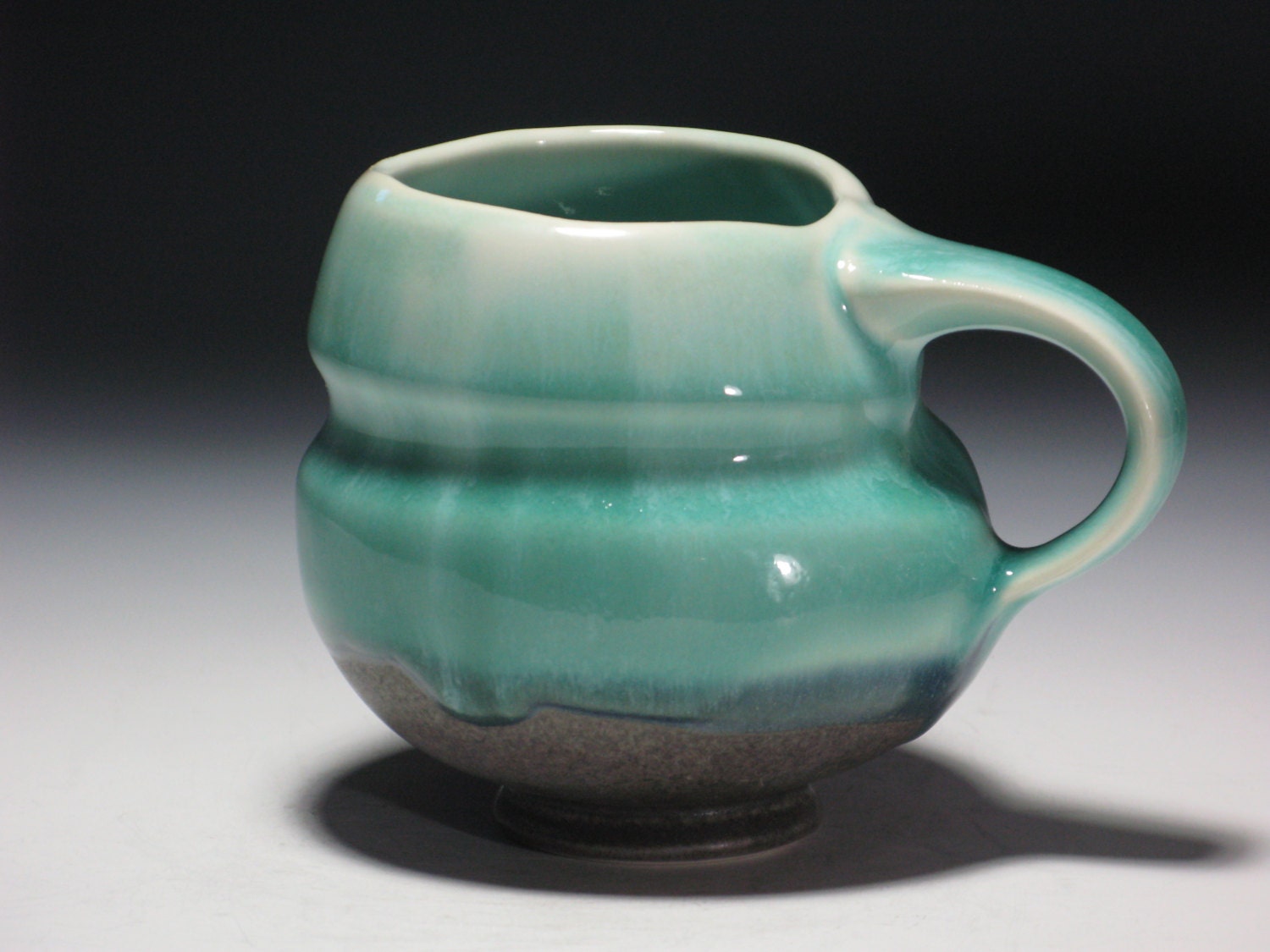 Pottery Mug Ceramic Porcelain Handmade Coffee Tea Turquoise Green Blue Grey