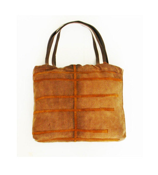 Vintage Leather Suede Canvas Tote  AUTHENTIC 1970s