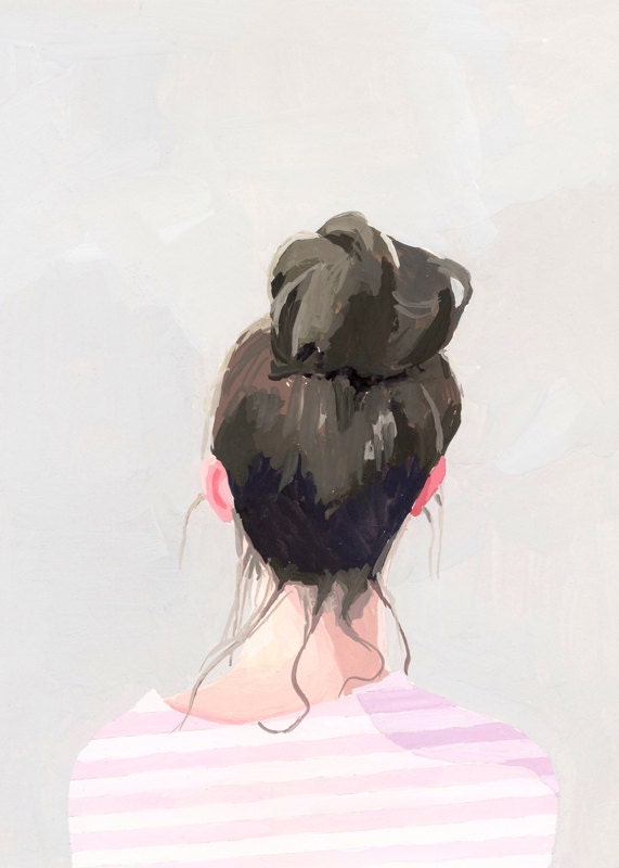 5x7" hair art - bun print - "Top Knot 13"