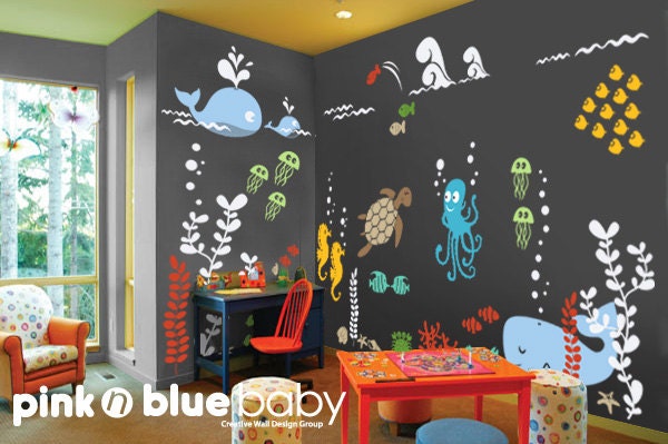 Wall decal, Underwater Playroom Decal- Ocean theme Playroom Nursery Wall sticker