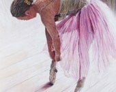 Ballerina tying pointe shoes signed limited edition giclee ballet print. Fits IKEA frames
