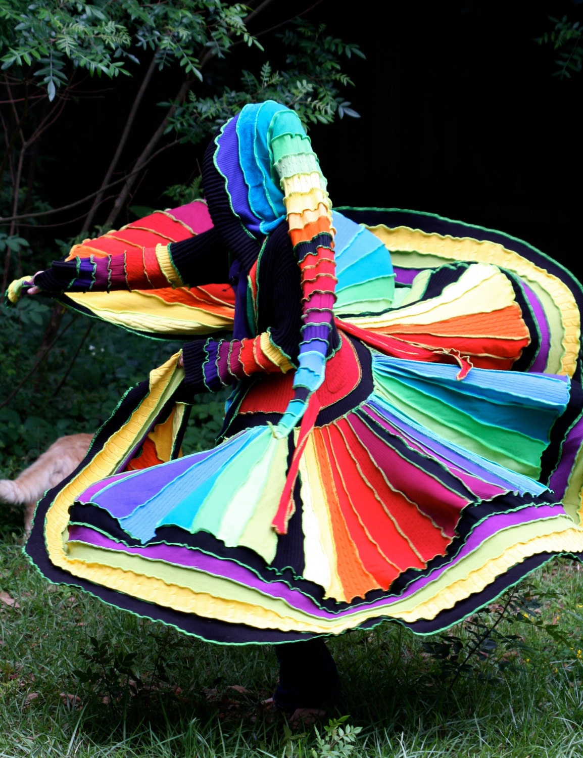 OOAK Made for you Custom size and color palette upcycled rainbow Kaleidoscope recycled sweater traveling dream elf coat