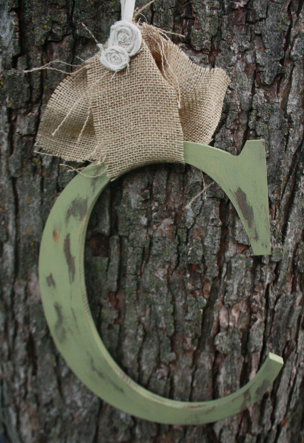 12" letter C Celery green distressed Door Initial Monogram Shabby chic- READY TO SHIP