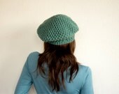 Pure Wool Teal Green Crochet Beret