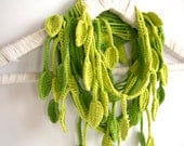Lime Green and Spring Green Leaf Crochet Scarf, Egyptian Cotton, MADE TO ORDER