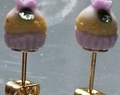 purple rose  cupcake earrings