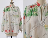 1970s blouse/ 70s sheer blouse/ cotton voile