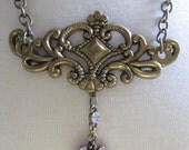 Scroll Hardware Necklace with Crystal Stone Drop. Handcrafted Jewelry by ConfettiStyle Designs as featured in Country Living Magazine.