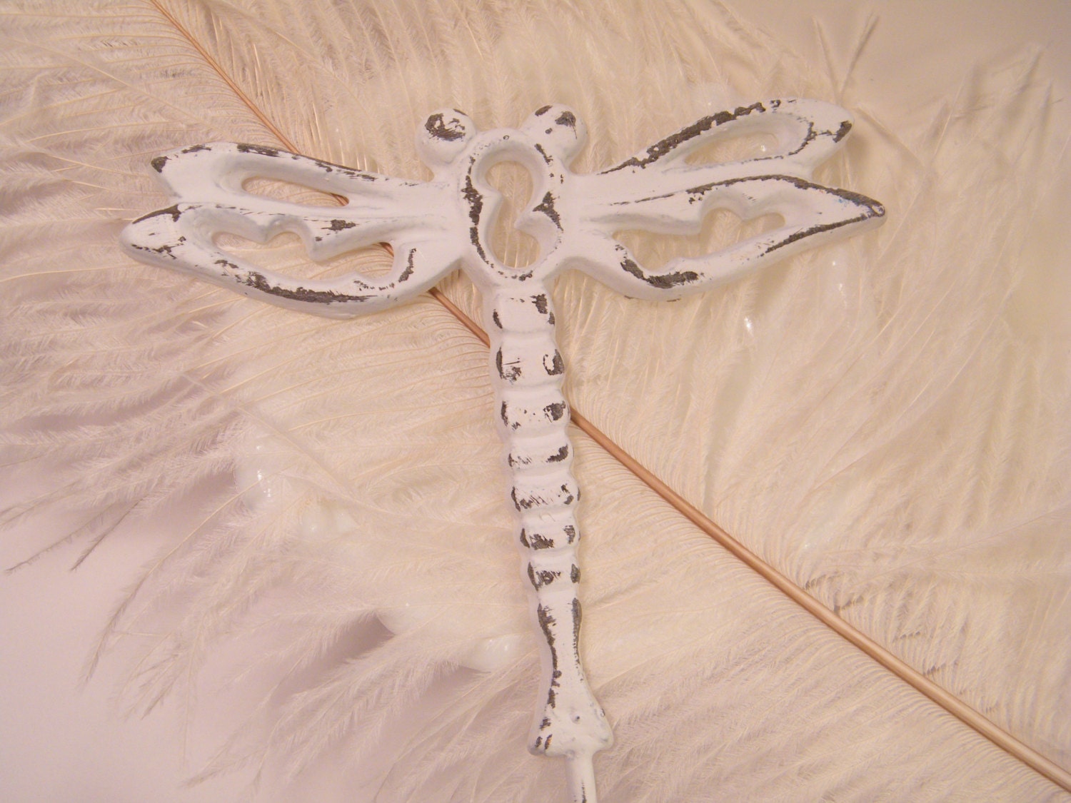 Wall Hook- White Dragonfly -Jewelry Holder- Cast Iron- Chippy- Distressed Cottage Chic - Towel Rack - Beach House Decor