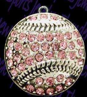 Baseball Lariat Necklace with Rhinestones, Heart and Number, handmade jewelry, pendant