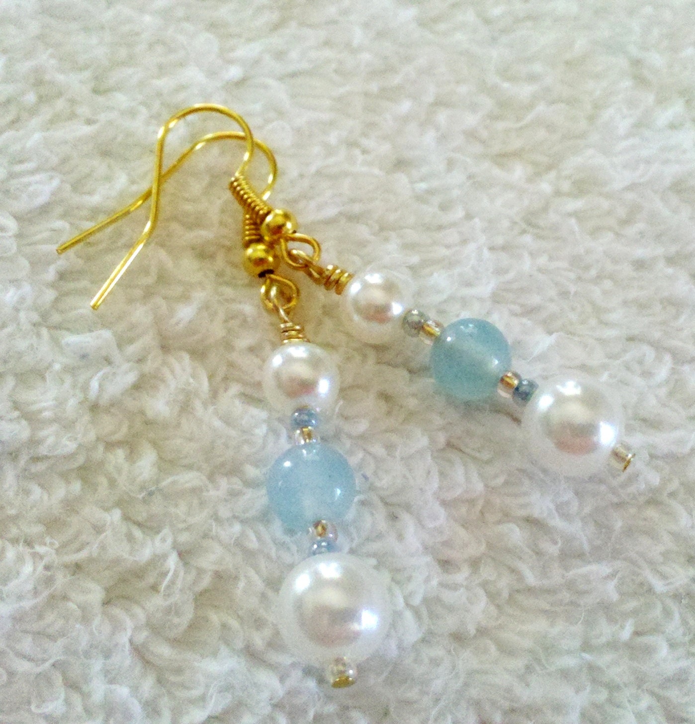 Earrings - Soft Blue and Pearls