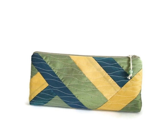 Green Yellow Chevron Wedding Bridesmaids Clutch Cosmetic Bag Personalized Gift for Her - DecoZoneStudio Green Yellow Chevron Wedding Bridesmaids Clutch Cosmetic Bag Personalized Gift for Her - DecoZoneStudio