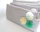 Wedding Clutch Set of 3 Bridesmaids gift bags Cosmetic Purse White Yellow Green Flowers