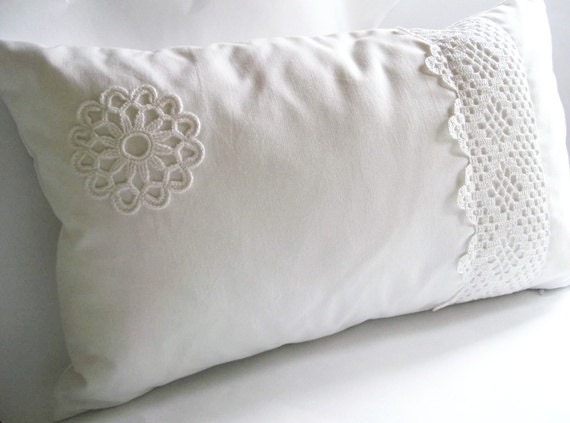 Decorative Pillow Case 20X12 White Cotton Bedding Shabby Chic Wedding Gift Idea for Her Bedroom Home Decor