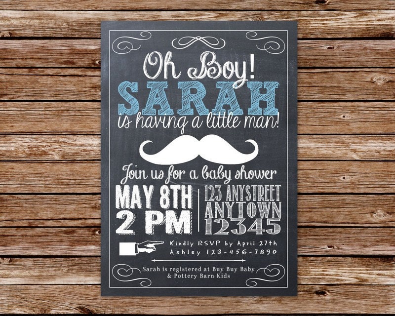 Custom Printable Chalkboard Little Man Mustache Bash Baby Shower Invitation Il_170x135