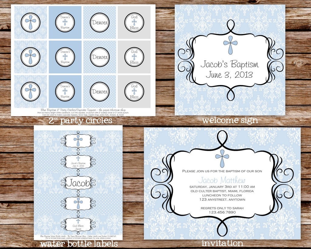 Custom Printable Blue Baby Boy Dedication, Christening, or BAPTISM Party Package Il_570xn