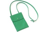 Genuine Leather Necklace Pouch / Hip Bag / iPhone Case in Emerald Green, small leather purse