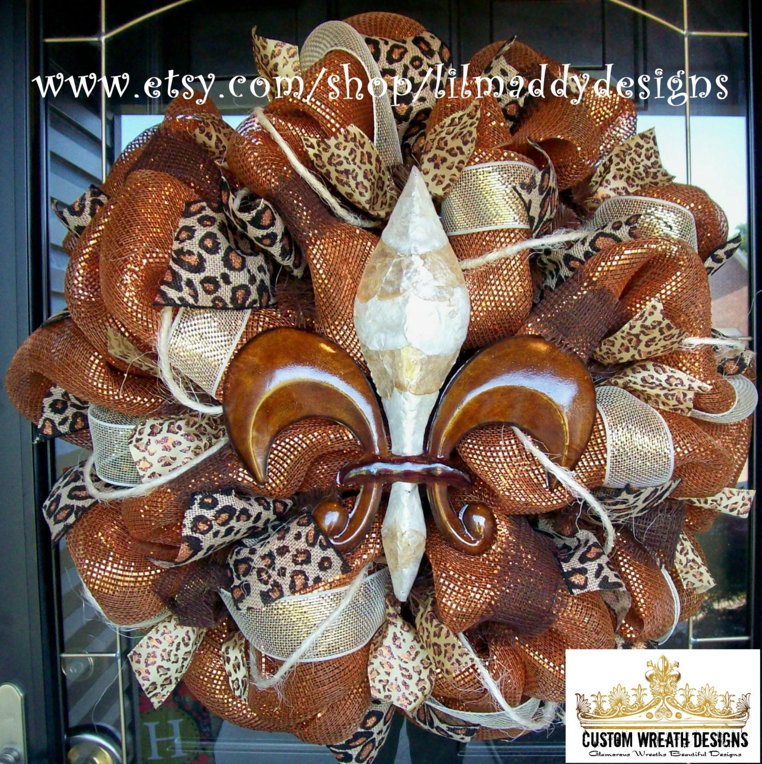 Cream and Brown Fleur de lis Wreath