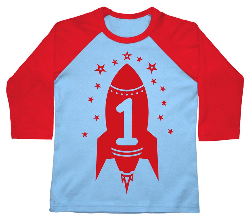 Boys first birthday tshirt Red Rocket American Apparel Raglan 3/4 Sleeve t-shirt