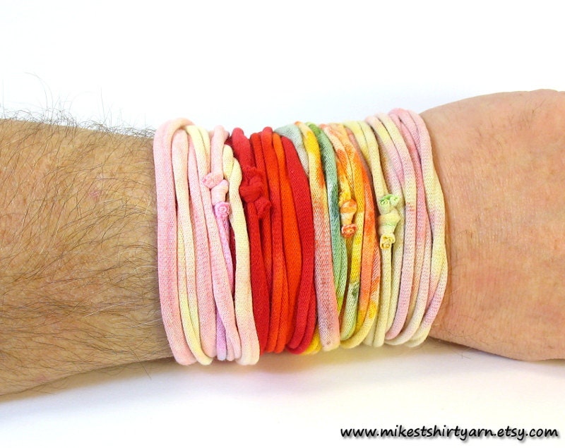 Tie Dye Tshirt Yarn Loops to wear as a Bracelet or Necklace - Upcycled Fashion