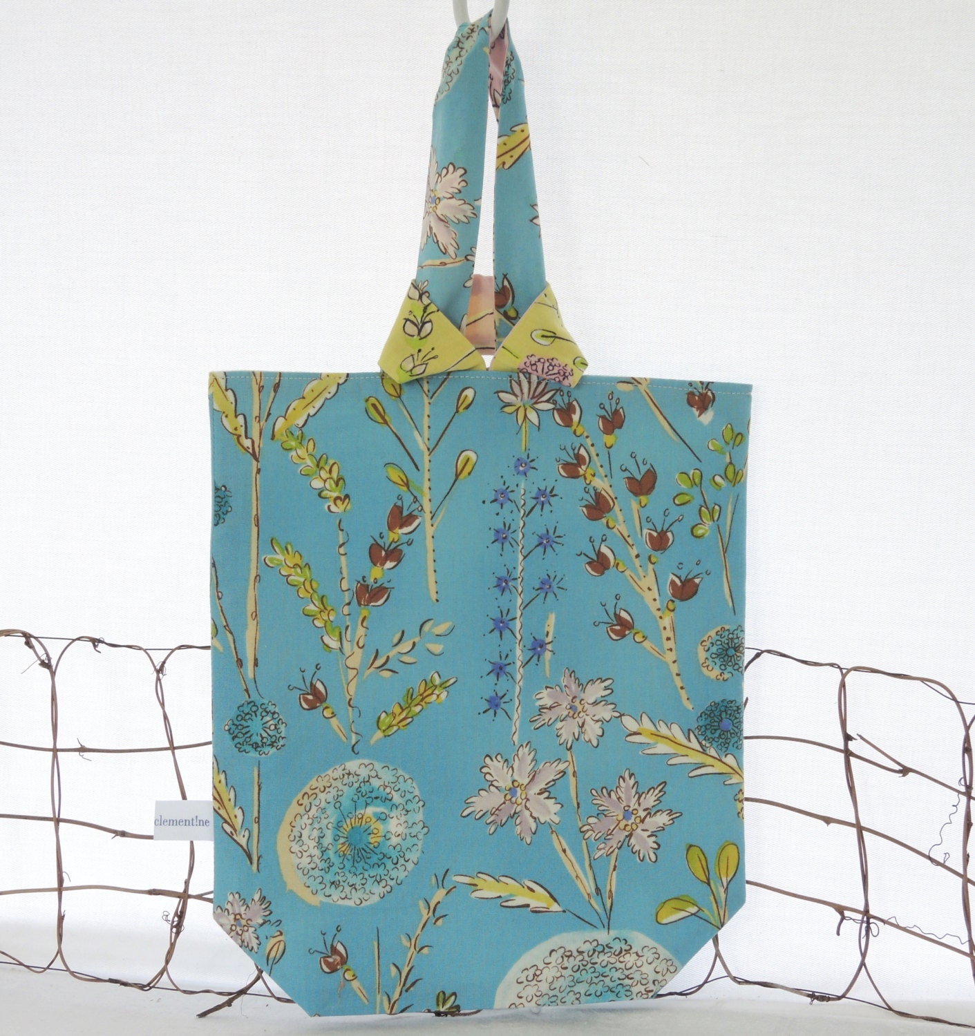 Knitting Project Bag: Blue Floral Knitting Tote Bag