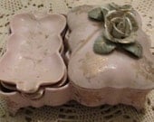Vintage Cigarette Holder Matching Ashtrays / Rare / Pink Porcelain Cigarette Box