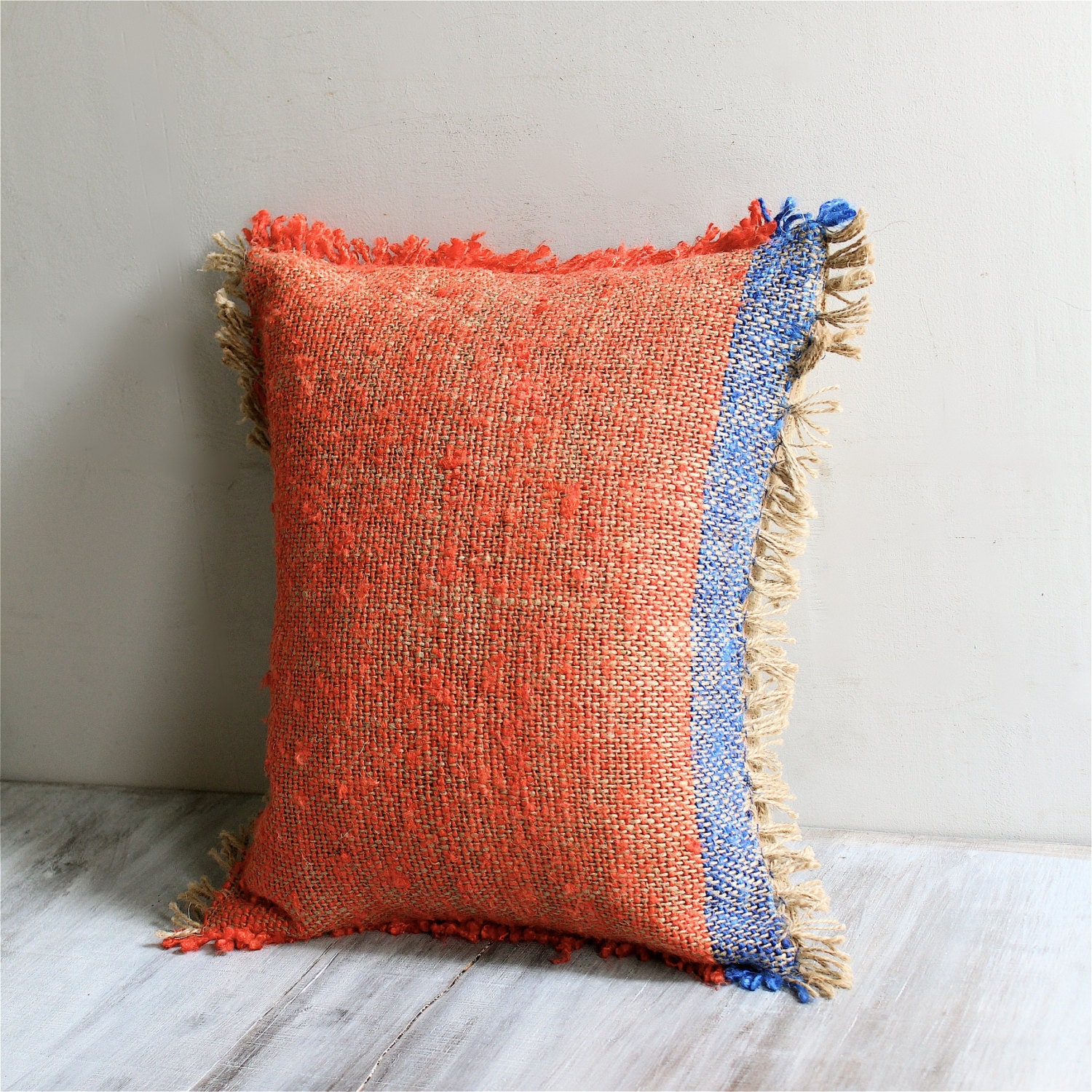 Woven Jute Pillow throw Pillow Color Block