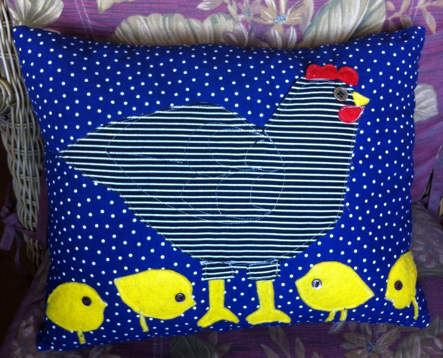 Hen and chicks - spring time shabby chic pillow