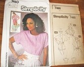 Button Front Tops Dolman Sleeves Neck Options Women's Vintage 1980s Simplicity Easy Sewing Pattern 7460 Bust 30.5 31.5 32.5 Factory Folds