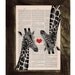 Vintage book print Giraffes in love  Red heart Printed on Vintage Book sheet - Nursery wall art