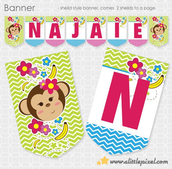 Monky Girl Party Banner - Personalized Printable Il_570xn