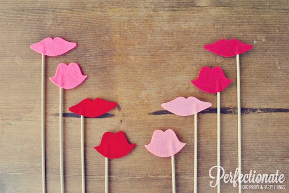 Felt Lips Set of 8 // Double Layered Props on a stick // Wedding Photo Props // Wedding Photo Booth Props // Assorted Props