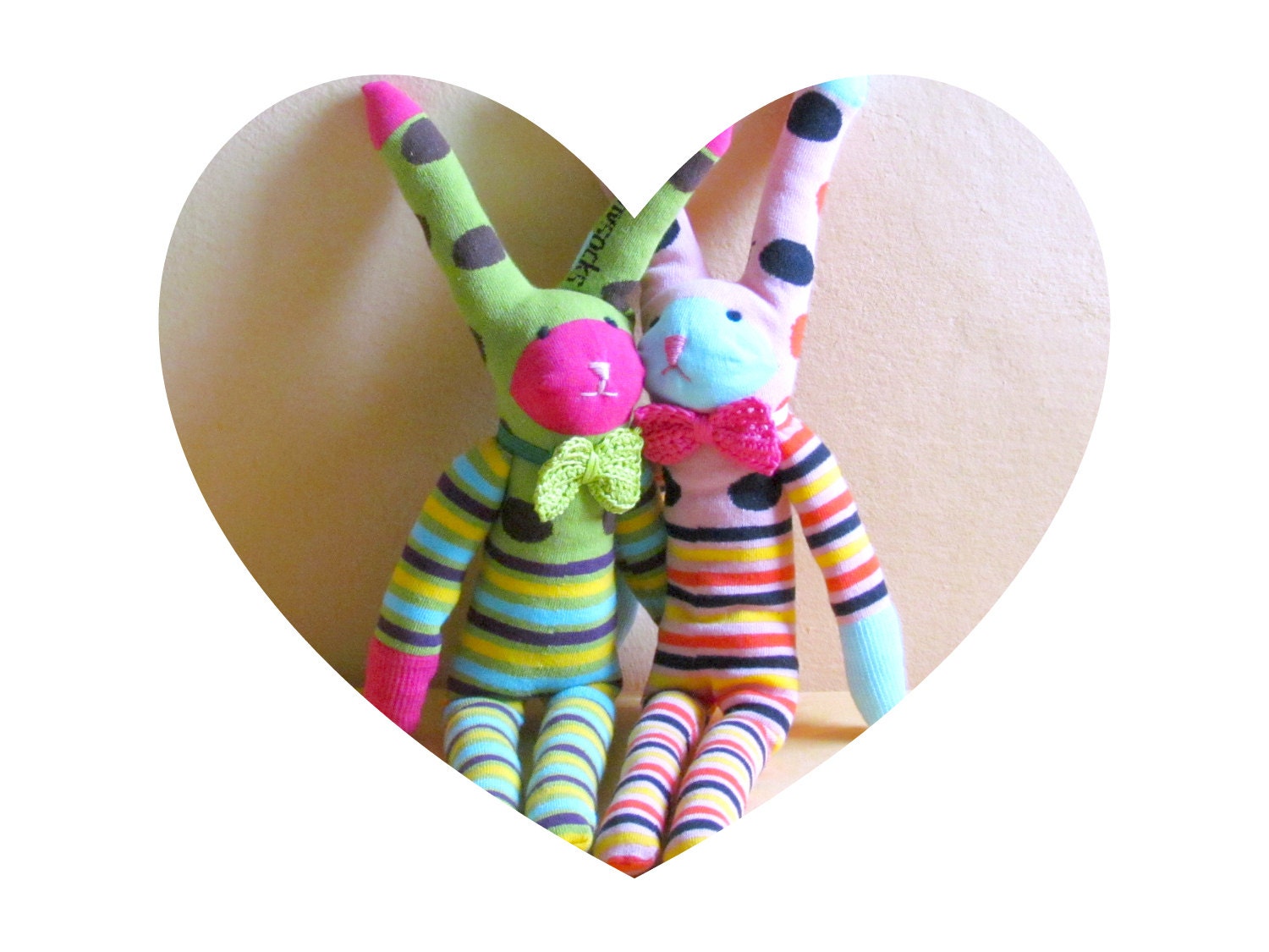 Mister rabbit  -  striped sock bunny puppet - Soft and cuddling plushies