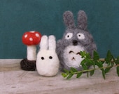 Felted totoro miniature - Organic eco-friendly - play set - needle felt tribute to Totoro