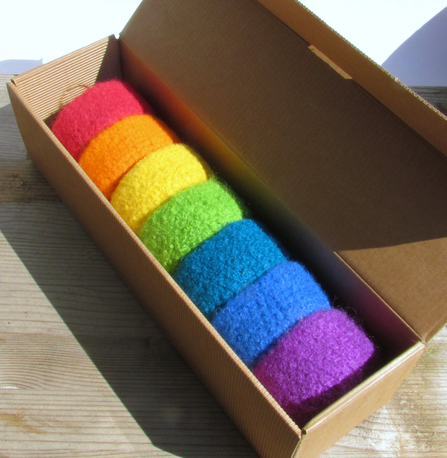 Waldorf Rainbow bowls - felted wool toy - eco-friendly - set of seven