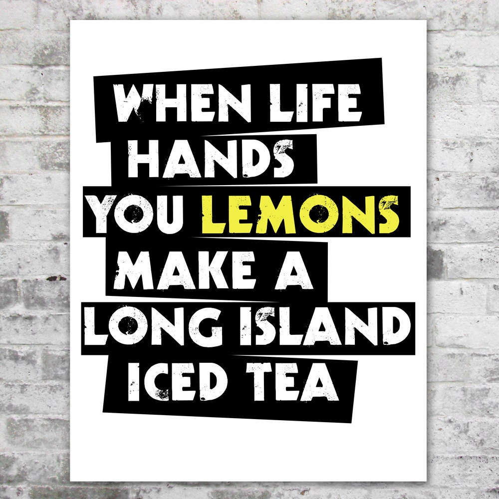 Humorous Funny Poster Print with Yellow When Life Hands You Lemons Quote Phrase for Man Cave Decor, Bar Accessories, Adult Party Decorations