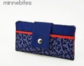 Basic Wallet by MinneBites / Handmade Modern Womens Wallet - Cobalt Red Bifold Wallet - Passport Wallet Case - Geometric Zippered Wallet