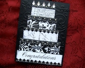 Gothic Congratulations Greeting Card - Black & White Damask Wedding Cake