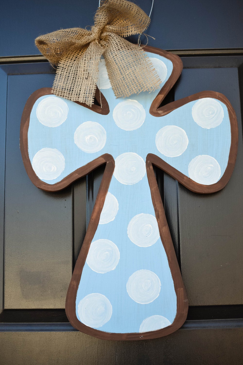 blue baby boy cross door hanger