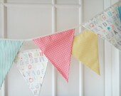 Baby Bunting, Fabric Banners, Pennants, Garlands, Alphabet, Coral, Yellow and Blue Shade - 3 yards (3rd version)