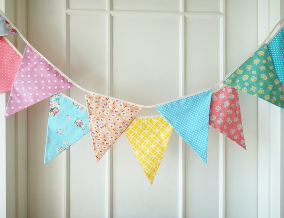 Spring Bright Fabric Banners, Wedding Bunting, Garland, Floral,Shabby Chic- 3 yards (2nd version)