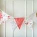 Mustard Yellow and Red Bunting Flags, Fabric Banners, Wedding Bunting, Floral, Roses, Stripes, Polka Dots - 3 yards