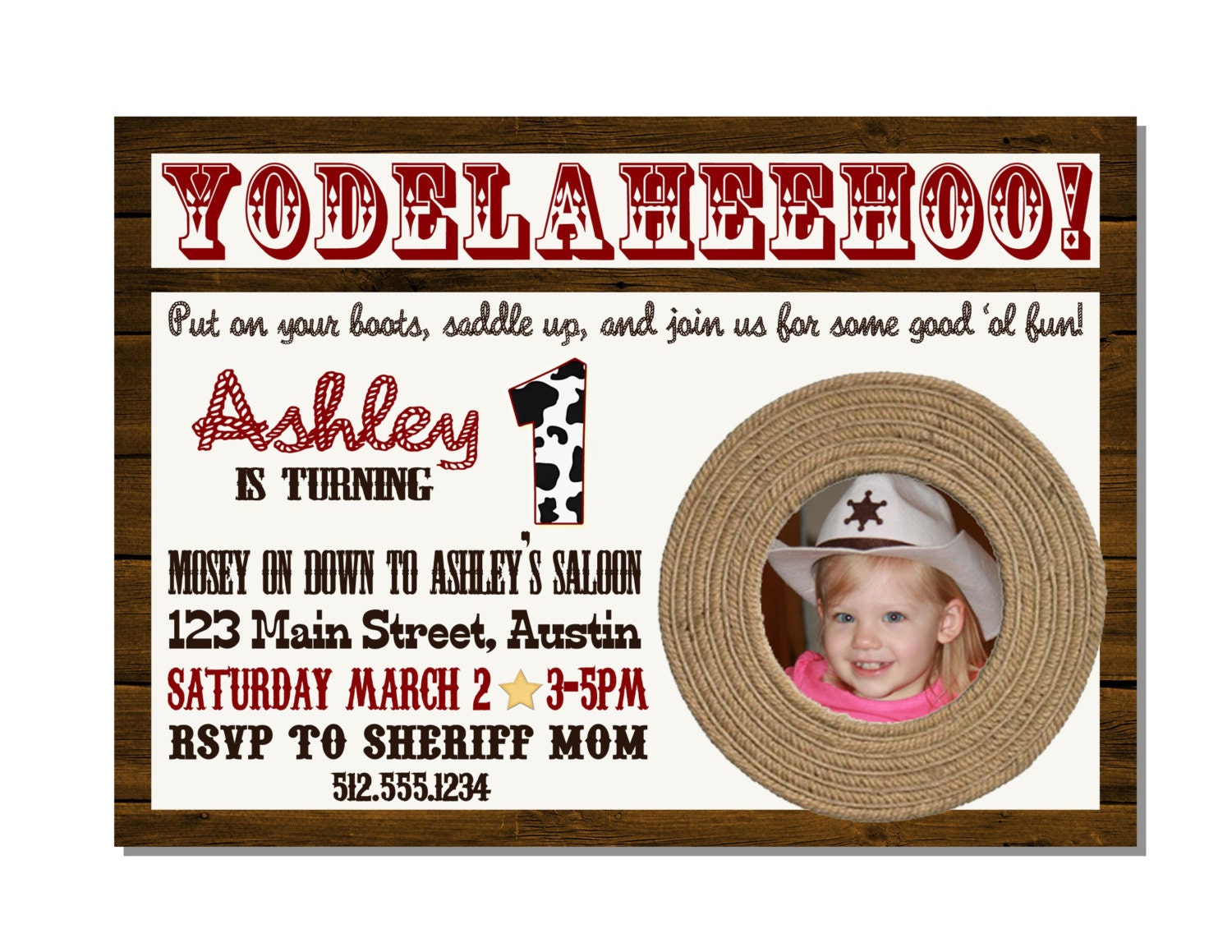 Printable Western Invitation - diy boy or girl - with photo or without photo - colors and wording are customizable